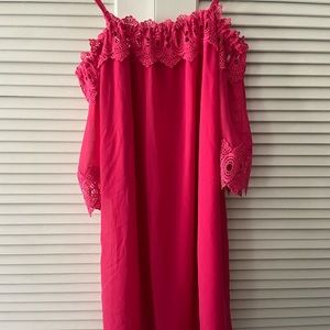 Pink lacy off the shoulder pink dress